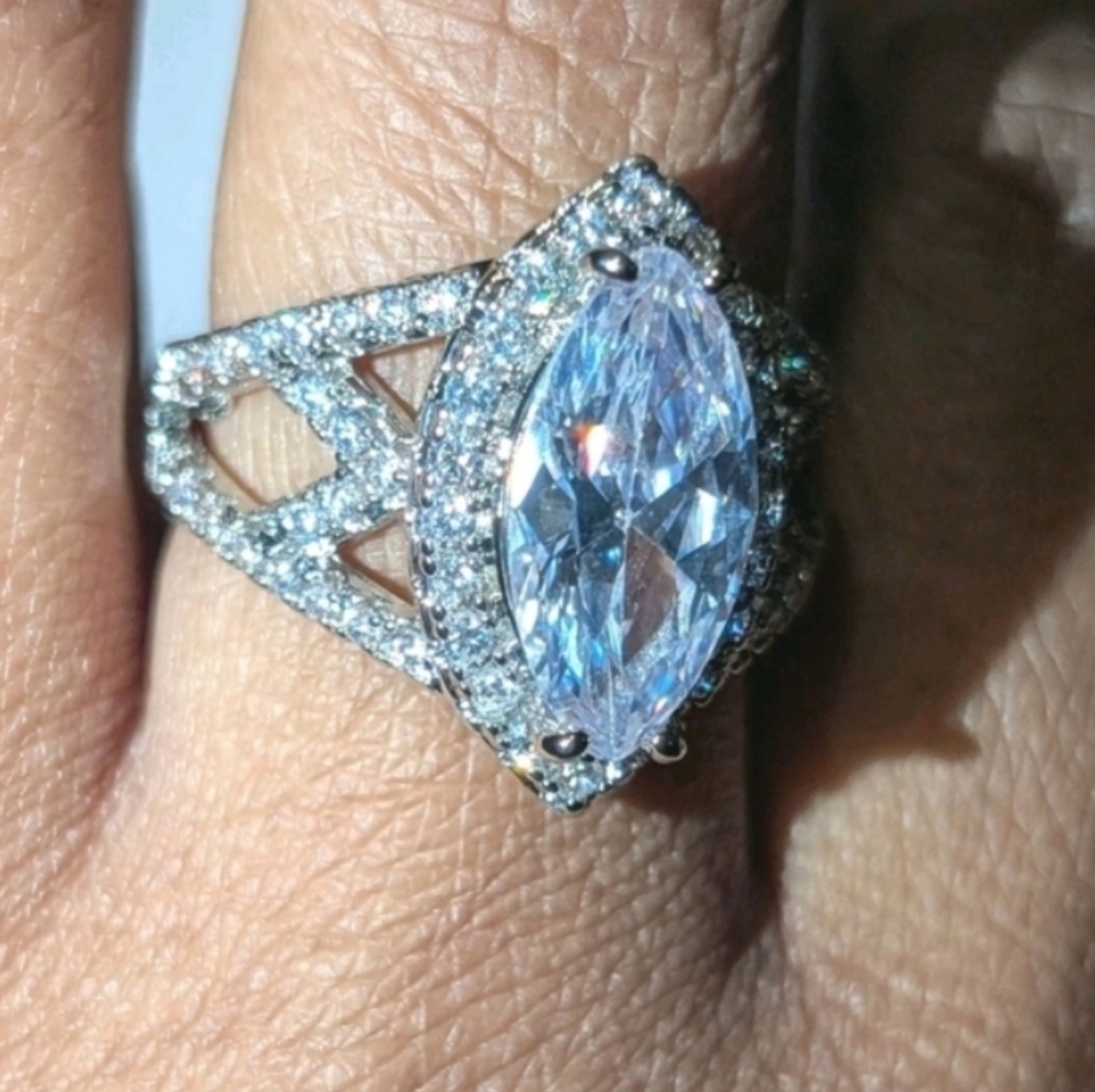 Solitaire W/Accents Rings 14k White Gold Plated 8 Ct Simulated Marquise Diamond8